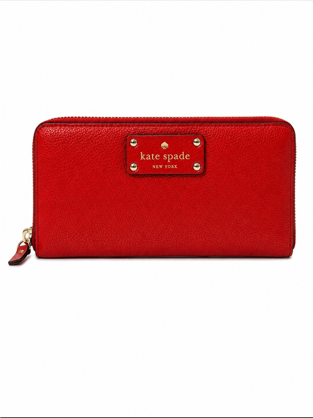 Kate Spade Wellesley Neda Zip Wallet Red Pebbled Leather Gold Logo OS
